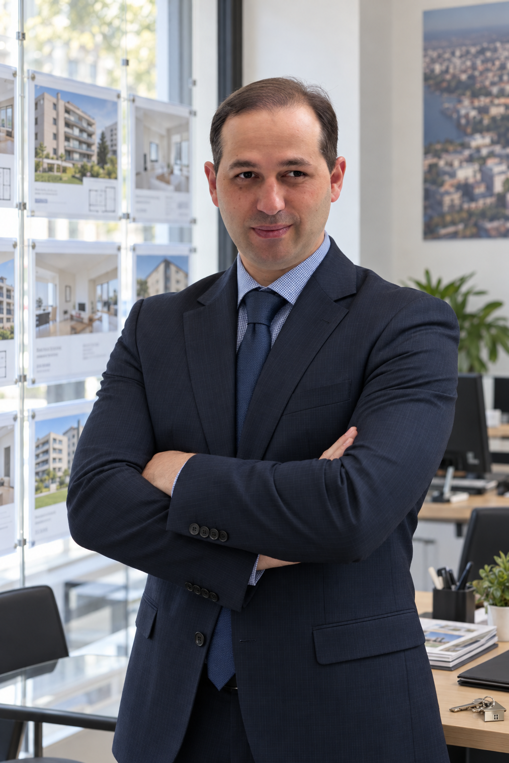 Aldo Kadiasi, broker immobiliare, nel suo ufficio